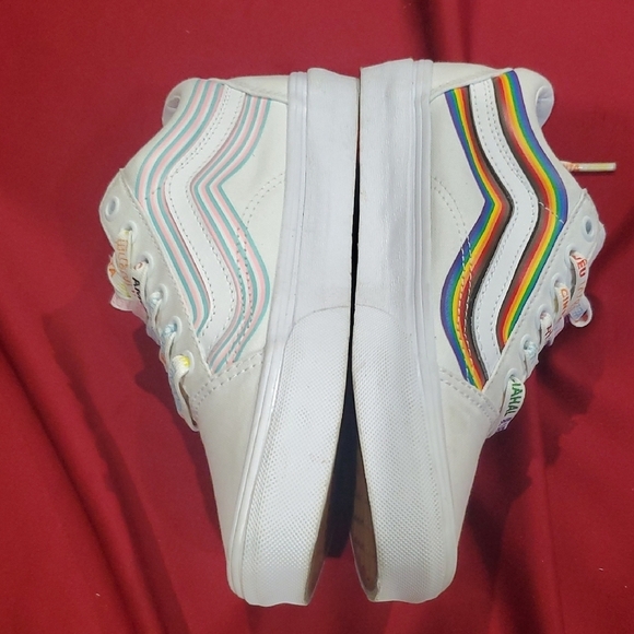 Vans White Pride Sneakers with Rainbow Stripes And Pastel Rainbow Stripes - Picture 4 of 14
